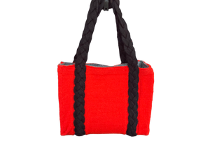 Red & Black - Hand knitted Blended wool Bag -Felt lining Inside - Mojopanda Organic Store