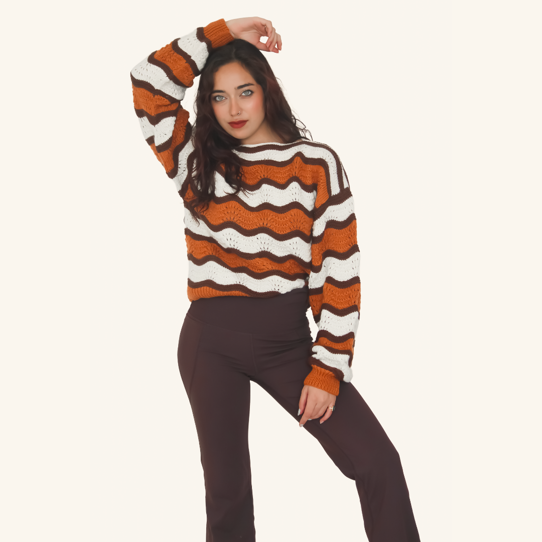 Camellia Pullover – Handknitted Stripes for Modern Women - Mojopanda Organic Store
