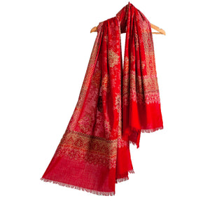 Woolen Stoles & Shawls | Red & Multi | 100x210 CM | - Mojopanda Organic Store