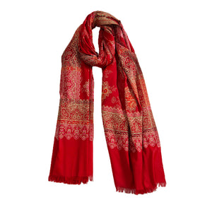 Woolen Stoles & Shawls | Red & Multi | 100x210 CM | - Mojopanda Organic Store