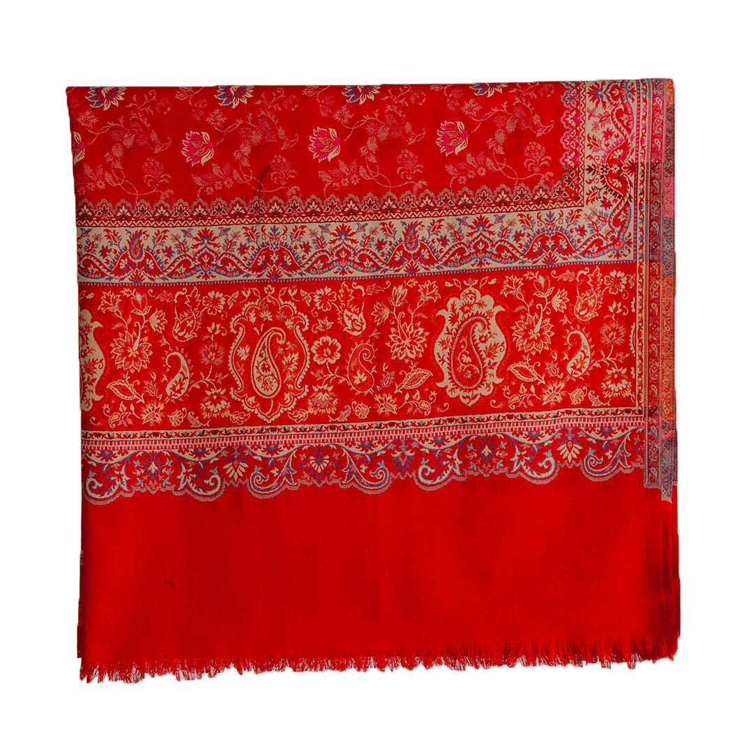 Woolen Stoles & Shawls | Red & Multi | 100x210CM | - Mojopanda Organic Store