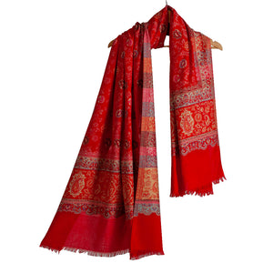 Woolen Stoles & Shawls | Red & Multi | 100x210CM | - Mojopanda Organic Store
