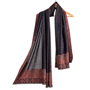 Woolen Stoles & Shawls | Black & Multl | 100x210 CM | - Mojopanda Organic Store