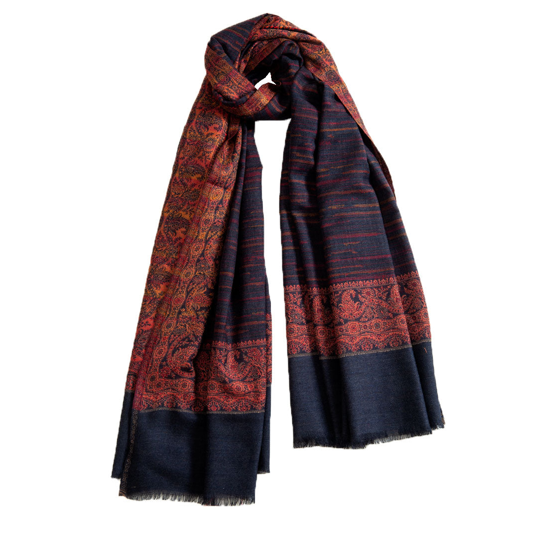 Woolen Stoles & Shawls | Black & Multi | 210x105 CM | - Mojopanda Organic Store