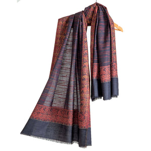 Woolen Stoles & Shawls | Black & Multi | 210x105 CM | - Mojopanda Organic Store