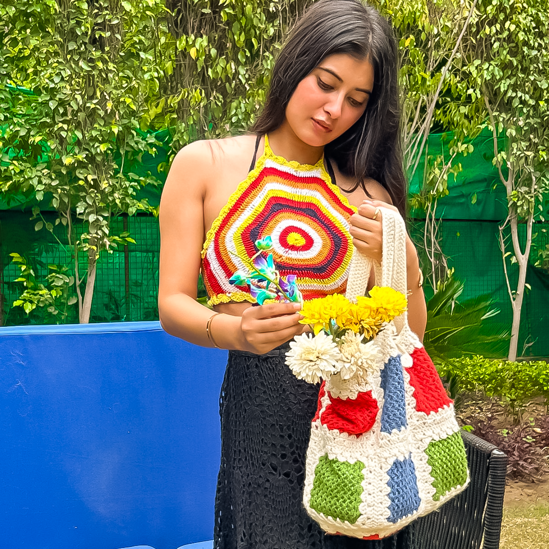 Rosie Tote Bag – Eco-Friendly, Handcrafted Crochet Elegance for Women - Mojopanda Organic Store