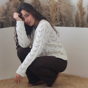 Kaze Woolen Cardigan – Light, Breezy Elegance in Handknitted Wool - Mojopanda Organic Store