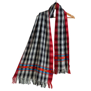 Woolen Stoles & Shawls| Check design | Black & Multi | 70x200 CM | - Mojopanda Organic Store