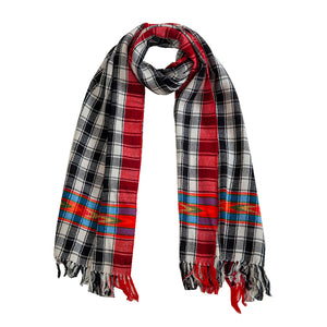 Woolen Stoles & Shawls| Check design | Black & Multi | 70x200 CM | - Mojopanda Organic Store
