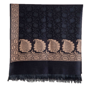 Woolen Stoles & Shawls | Black & natural | 100x210 CM | - Mojopanda Organic Store