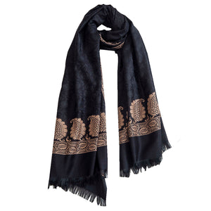 Woolen Stoles & Shawls | Black & natural | 100x210 CM | - Mojopanda Organic Store