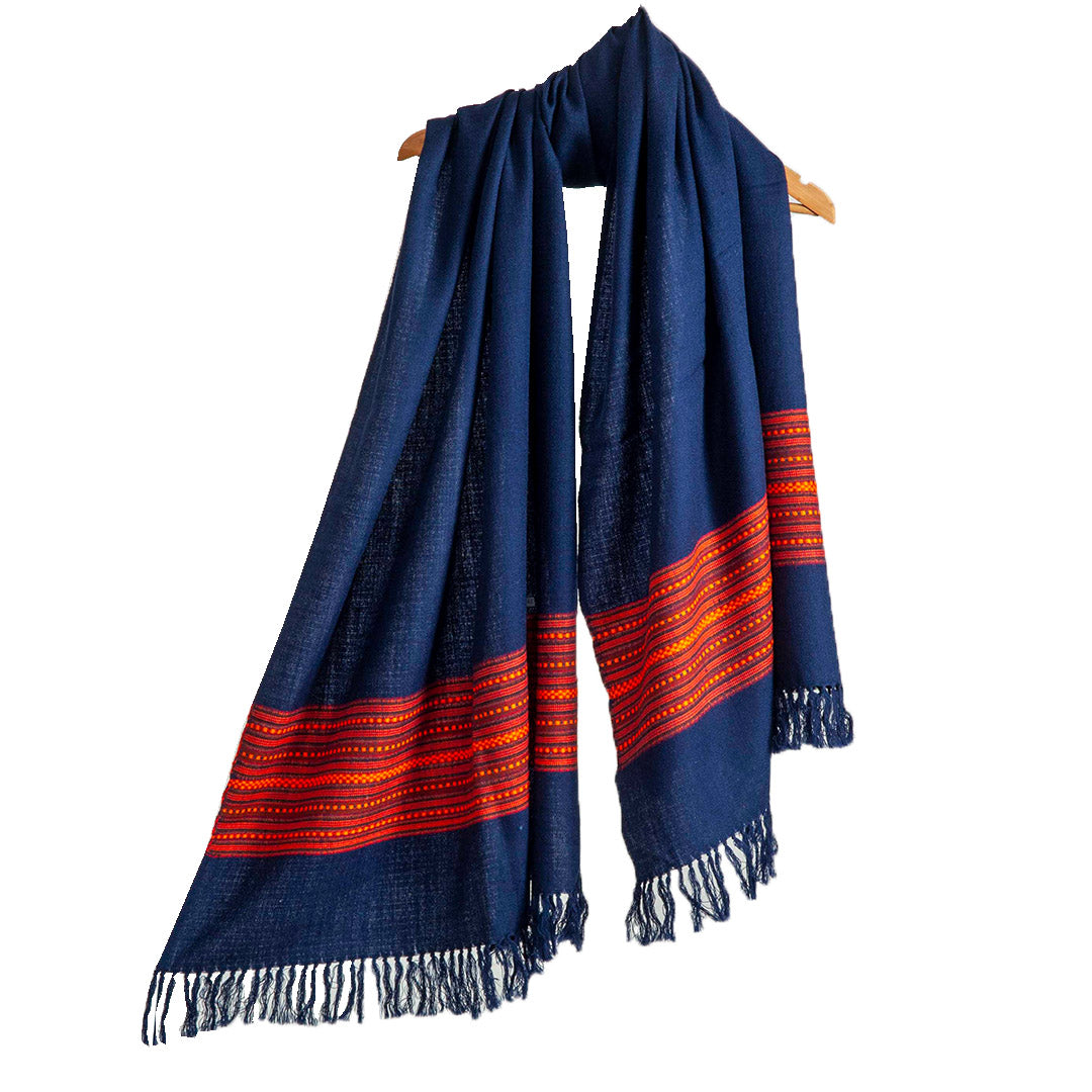 Woole Stoles & Shawls |Navy & Multi | 80x200CM | - Mojopanda Organic Store