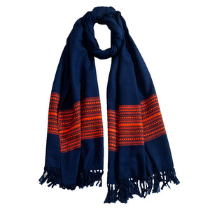 Woole Stoles & Shawls |Navy & Multi | 80x200CM | - Mojopanda Organic Store