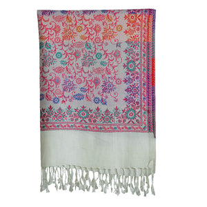 Woolen Stoles & Shawls |White & Multi | 70x210 CM| - Mojopanda Organic Store