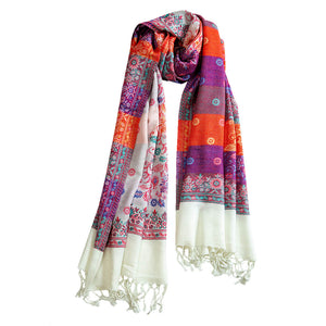 Woolen Stoles & Shawls |White & Multi | 70x210 CM| - Mojopanda Organic Store