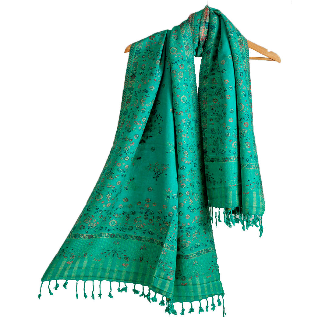 Woolen Stoles & Shawls | Green & Multi| 70x200 CM | - Mojopanda Organic Store