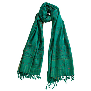 Woolen Stoles & Shawls | Green & Multi| 70x200 CM | - Mojopanda Organic Store