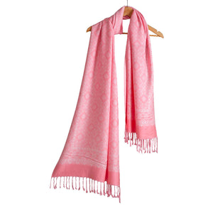 Stoles & Shawls | Pink Woolen S & White | 70x200 CM | - Mojopanda Organic Store