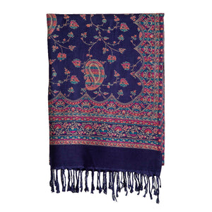 Woolen Stoles & Shawls | Blue & Multi | 70x200 CM | - Mojopanda Organic Store