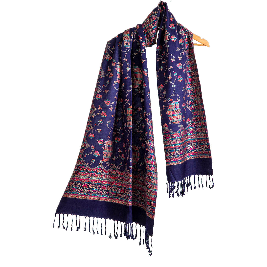 Woolen Stoles & Shawls | Blue & Multi | 70x200 CM | - Mojopanda Organic Store