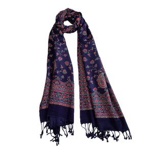 Woolen Stoles & Shawls | Blue & Multi | 70x200 CM | - Mojopanda Organic Store