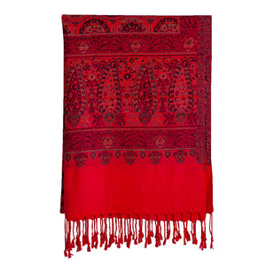 Woolen Stoles & Shawls | Red & Multi | 75x200 CM | - Mojopanda Organic Store