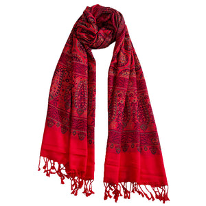 Woolen Stoles & Shawls | Red & Multi | 75x200 CM | - Mojopanda Organic Store