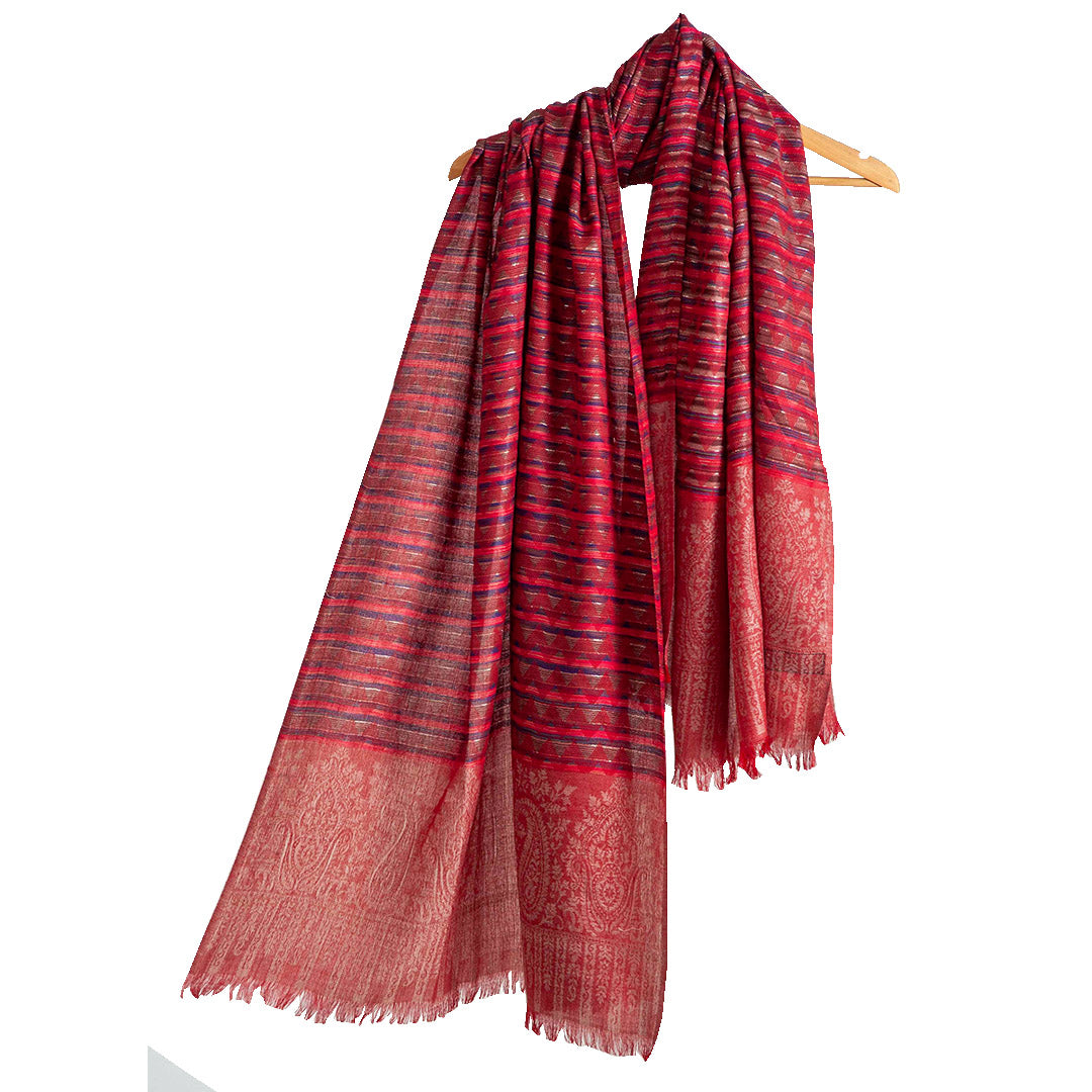 Woolen Stoles & Shawls | Red & Multi| 70x200 CM | - Mojopanda Organic Store