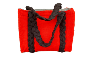 Red & Black - Hand knitted Blended wool Bag -Felt lining Inside - Mojopanda Organic Store