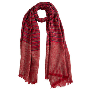 Woolen Stoles & Shawls | Red & Multi| 70x200 CM | - Mojopanda Organic Store