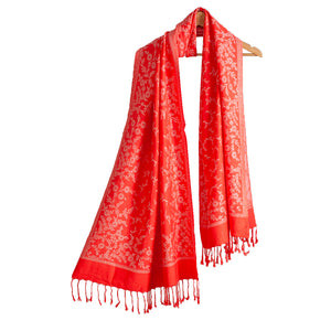 Woolen Stoles & Shawls |Red & Beige | 70x200 CM | - Mojopanda Organic Store