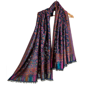 Woolen Stoles & Shawls | Floral Motif | Pink & Multi | 100x210 CM | - Mojopanda Organic Store