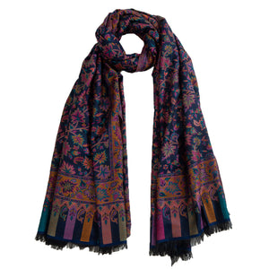 Woolen Stoles & Shawls | Floral Motif | Pink & Multi | 100x210 CM | - Mojopanda Organic Store