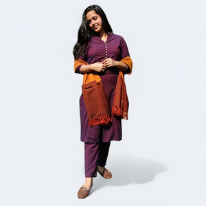 Fiery Orange Jamawar Weaved Odhani | Stoles & Shawls | For Women - Mojopanda Organic Store