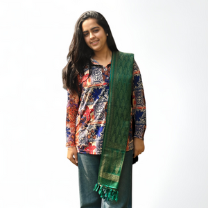 Banana Green Stole | Intricate Paisley Design | For Women - Mojopanda Organic Store