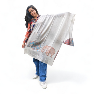 Elephant Printed Wool Silk Blended Stole | Elegant Pattern | For Women - Mojopanda Organic Store