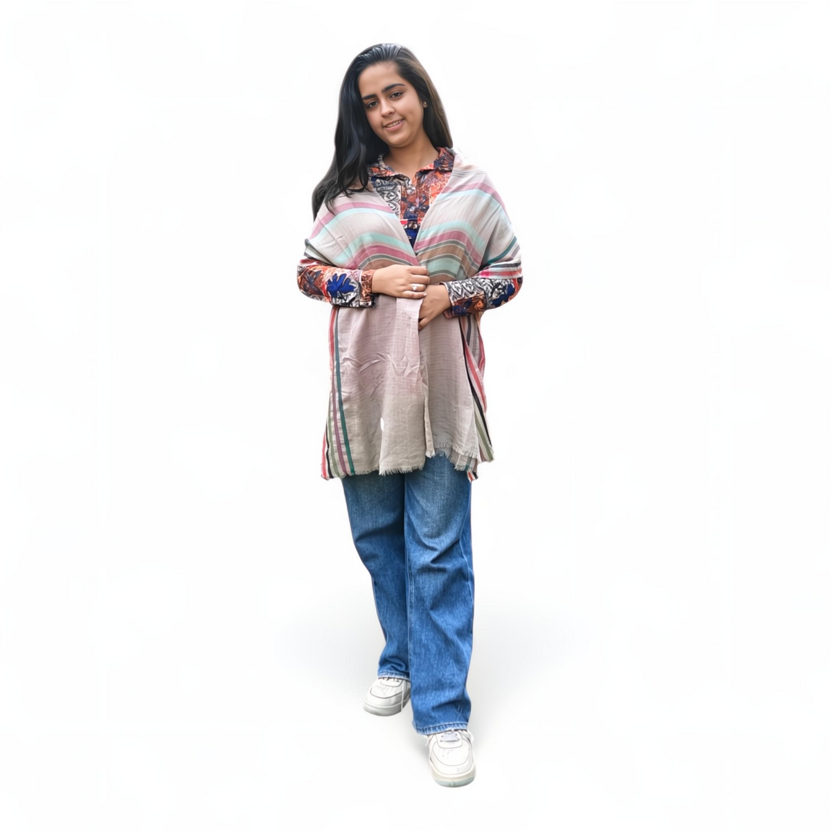 Printed Stole | Blue with Floral Design | For Women - Mojopanda Organic Store