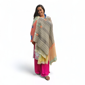 Multi-Color Wool Silk Blended Stole | Elegant Grid Design | For Women - Mojopanda Organic Store