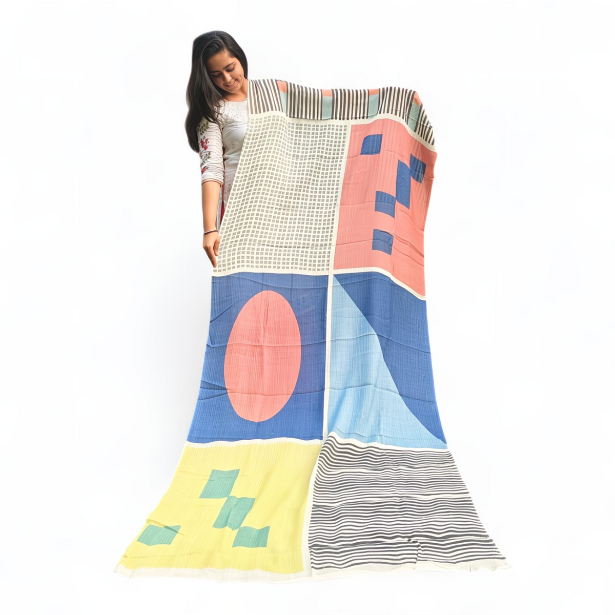 Multi-Color Wool Silk Blended Stole | Elegant Grid Design | For Women - Mojopanda Organic Store