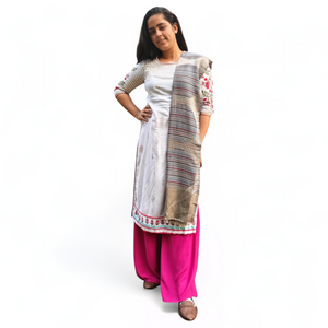 "Multicolor Wool Silk Blended Stole | Elegant Striped Design | For Women - Mojopanda Organic Store