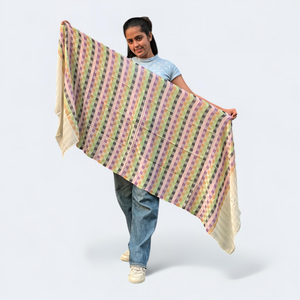 Check Multicolor Wool Silk Blended Stole | Vibrant Plaid Design | For Women - Mojopanda Organic Store