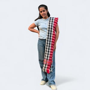 Woolen Stoles & Shawls| Check design | Black & Multi | 70x200 CM | - Mojopanda Organic Store