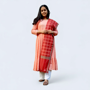 Red Poly-Wool Check Shawl – Elegant Warm Wrap for Women - Mojopanda Organic Store