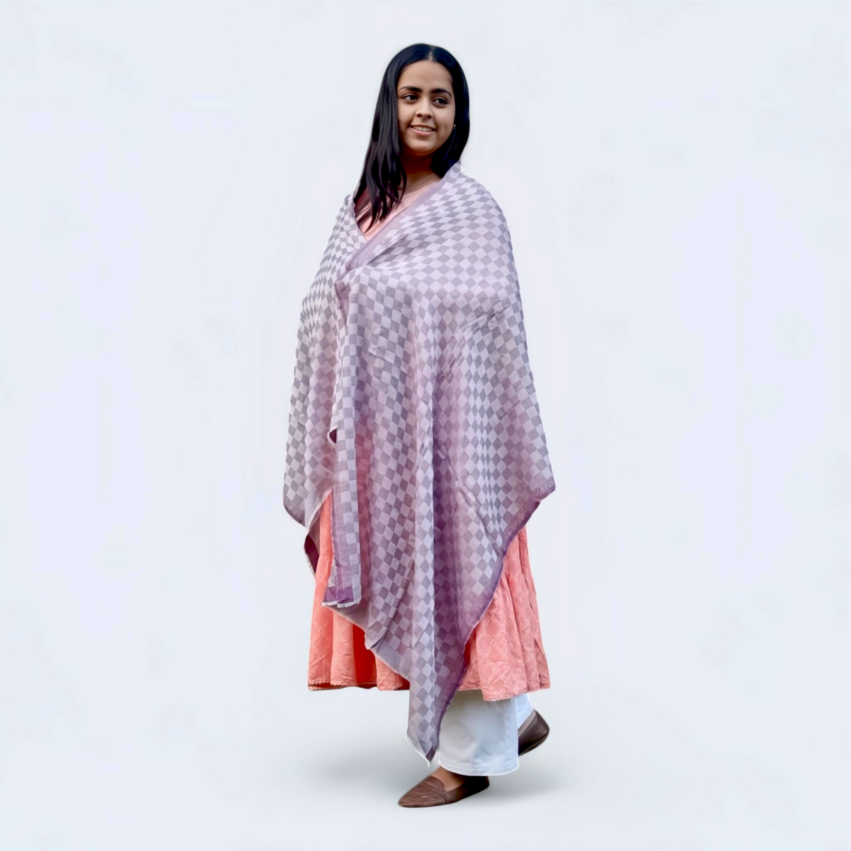 Multicolour Check Wool–Silk Stole for Women | Soft, Lightweight & Elegant - Mojopanda Organic Store