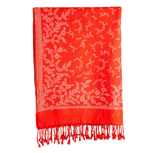 Woolen Stoles & Shawls |Red & Beige | 70x200 CM | - Mojopanda Organic Store