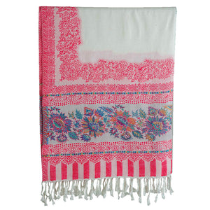 Woolen Stoles & Shawls | White & Multi | 70x210 CM | - Mojopanda Organic Store