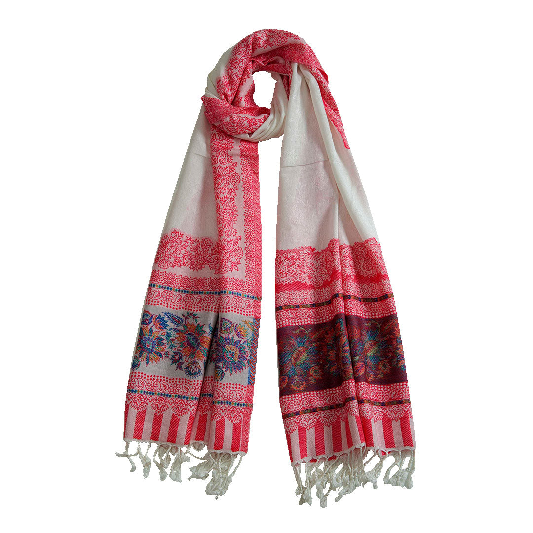 Woolen Stoles & Shawls | White & Multi | 70x210 CM | - Mojopanda Organic Store