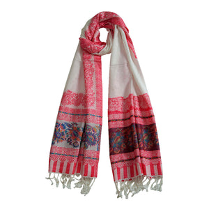Woolen Stoles & Shawls | White & Multi | 70x210 CM | - Mojopanda Organic Store
