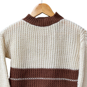 Organic Wool | Pullover | White & Brown - Mojopanda Organic Store