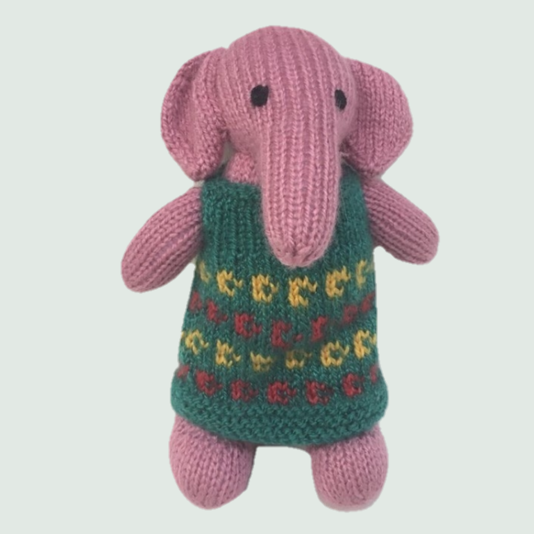 Pink Elephant Hand Knitted Stuffed/Plush/Soft Toy - Front View
